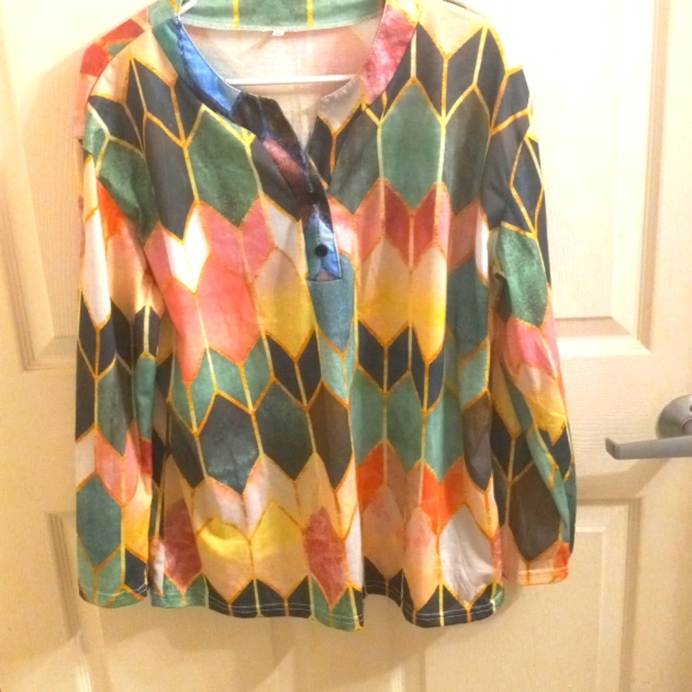 XL Jewel Tones Woman's Top Long Sleeves V Neck Soft Casual Lightweight E…